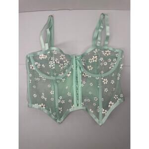 Savage X Fenty Sheer Mint Green Puffy Daisy corset size L